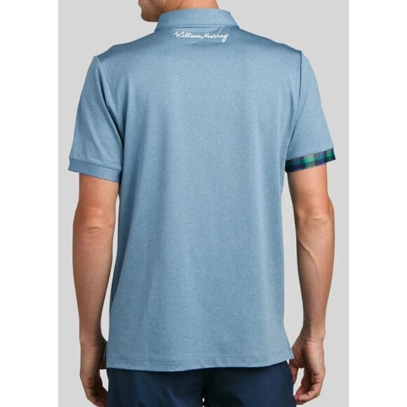 William Murray Polo Shirt Men XL Blue Golf Performance Plaid Trim Classic Preppy - Picture 2 of 11